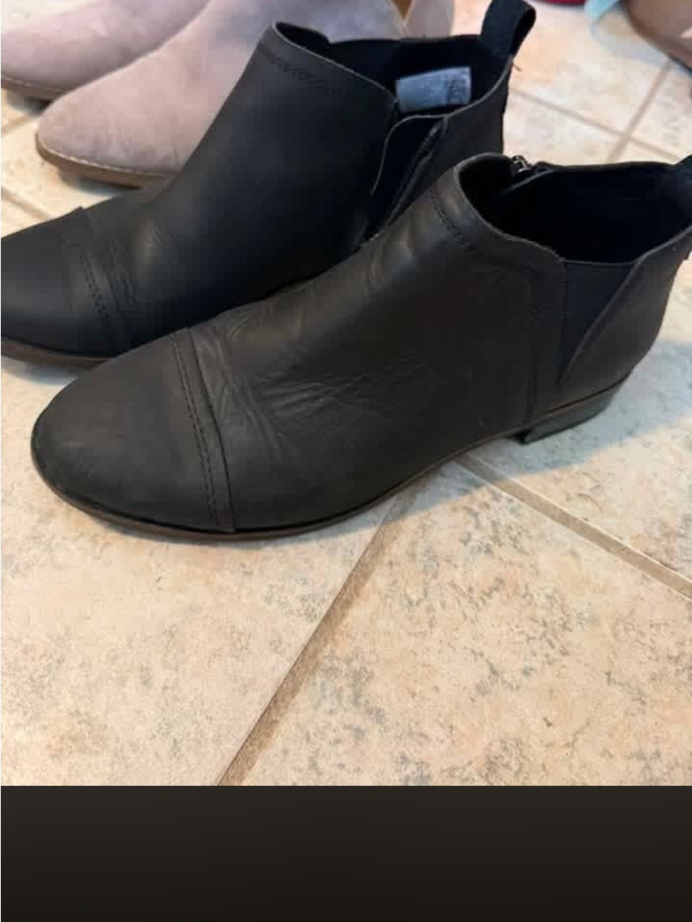 Toms Black Leather Ankle Booties - Sleek Low Heel